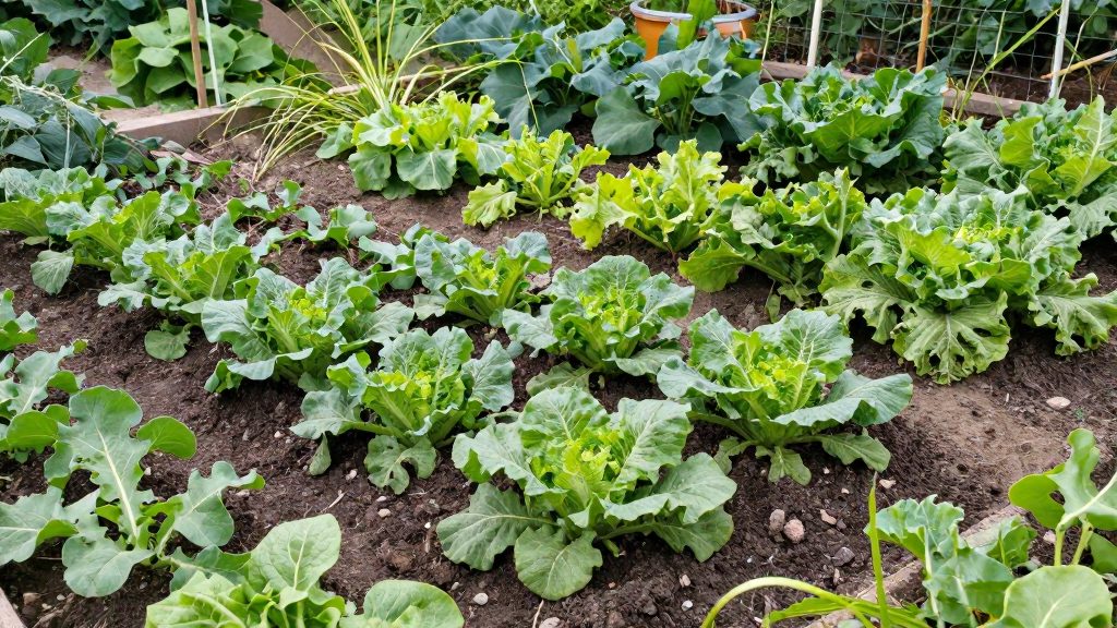 Potager de débutant en carrés avec des légumes en croissance