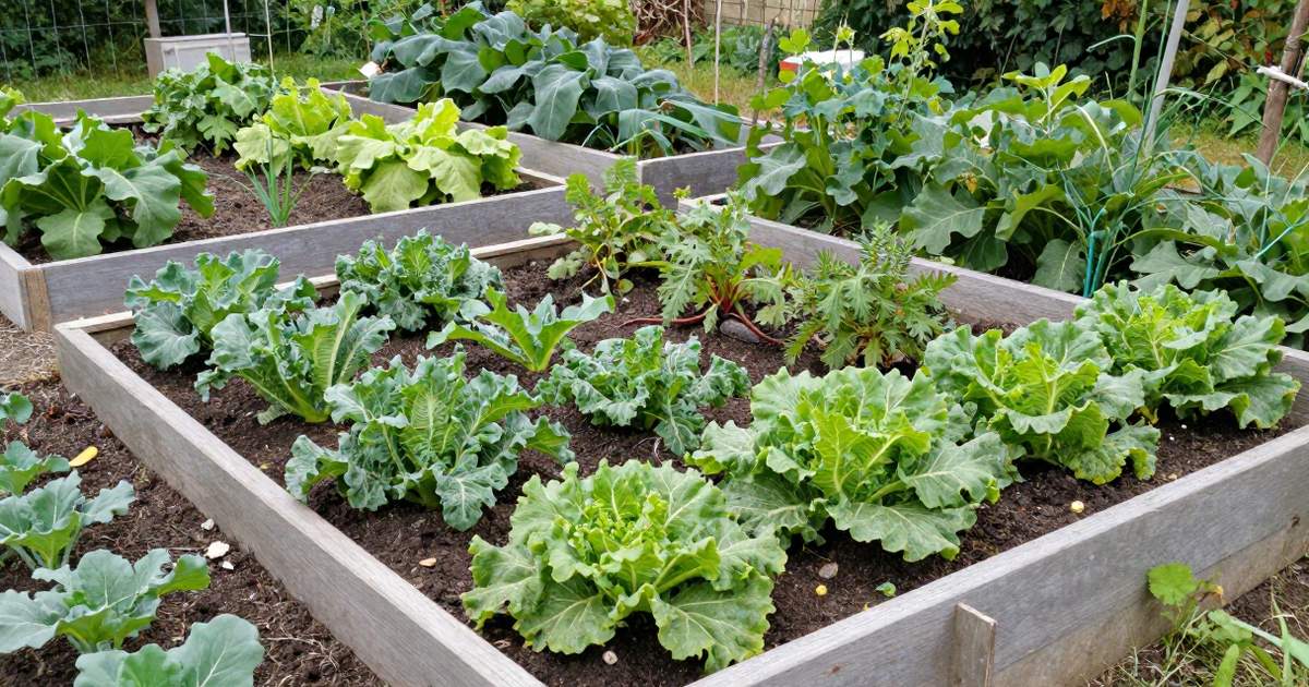 Carré potager en bois rempli de légumes